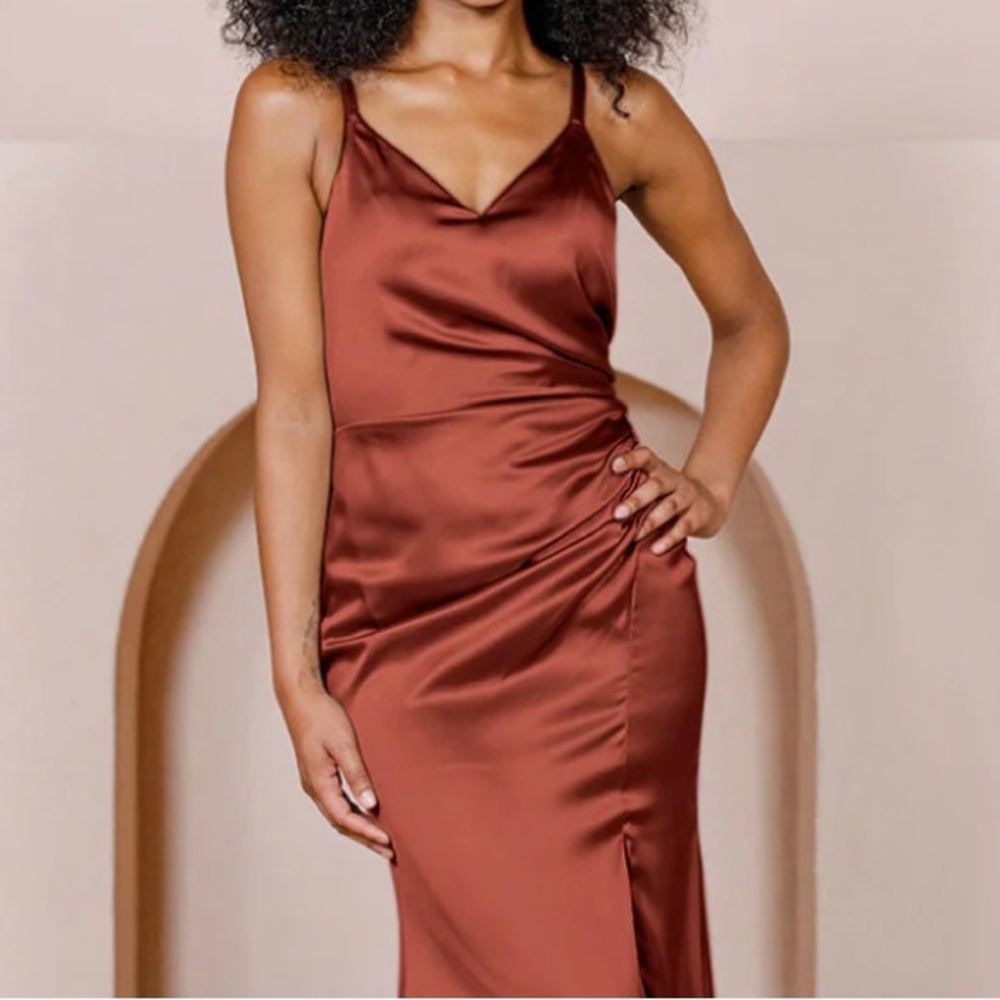 Revelry Rory Satin Midi Bridesmaid Dress